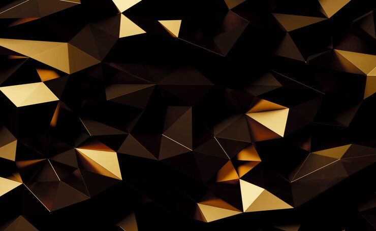 Foto abstrato base de triângulos geométricos de metal dourado