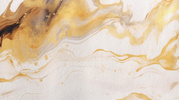 Abstrato branco e preto textura de mármore fundo aquarela em papel com arte de linha de ouro