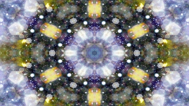 Abstrato colorido brilhante e hipnótico conceito padrão simétrico ornamental decorativo caleidoscópio movimento círculo geométrico e formas de estrela
