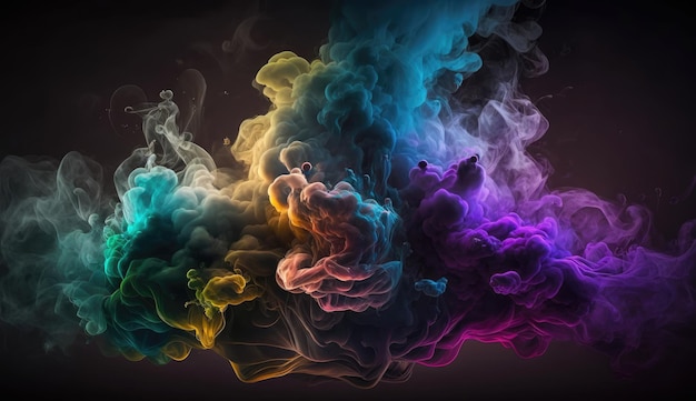 Abstrato colorido da luz neon de fundo de fumaça através de iluminação de fumaça ou nevoeiro Generative Ai