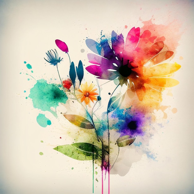Abstrato colorido flores em aquarela floral generativo ai