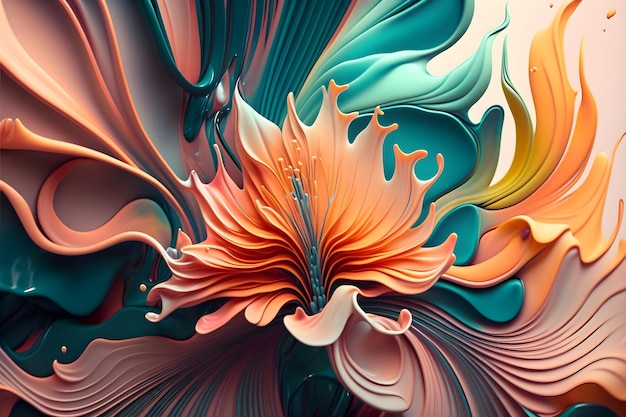 Abstrato com flor de arte fluida em cores vintage Gerado AI
