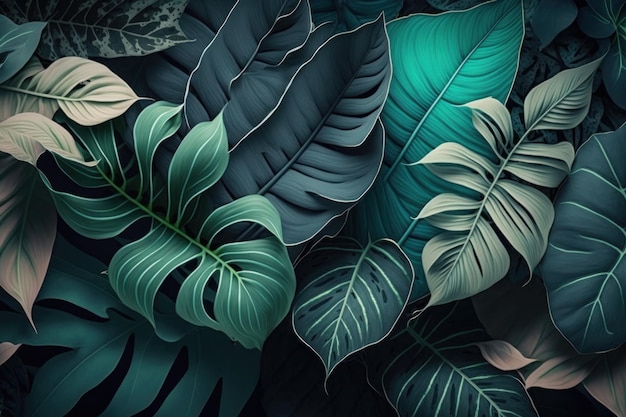 Abstrato com folhas de folhagem tropical Generative AI