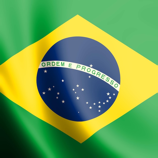 Abstrato da bandeira do brasil em tecido brilhante ondulado