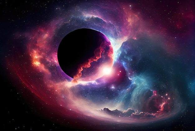 Abstrato da nebulosa colorida dos planetas do espaço sideral e do fundo do céu da galáxia Conceito de ciência e espaço Generative AI