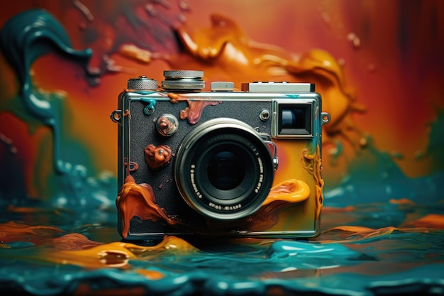 Abstrato de câmera digital em fundo colorido