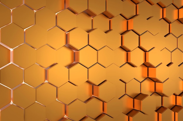 Abstrato de renderização 3D hexágono dourado