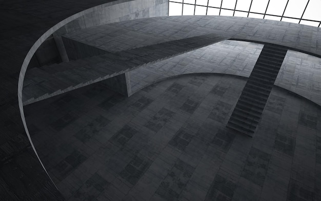 Abstrato espaço público multinível interior branco e concreto com janela. ilustração 3D
