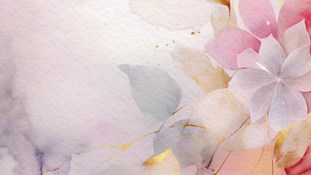 Abstrato floral aquarela fundo em papel com salpicos de ouro