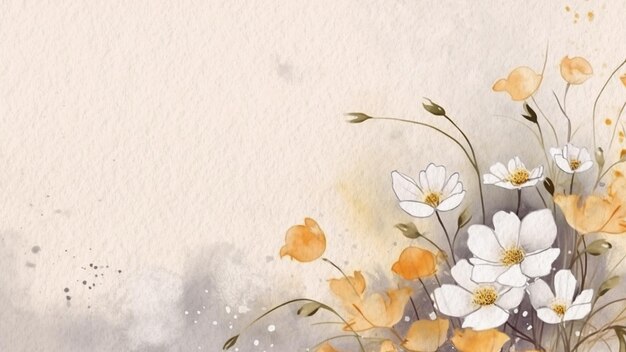 Abstrato floral branco e amarelo flor aquarela fundo no papel