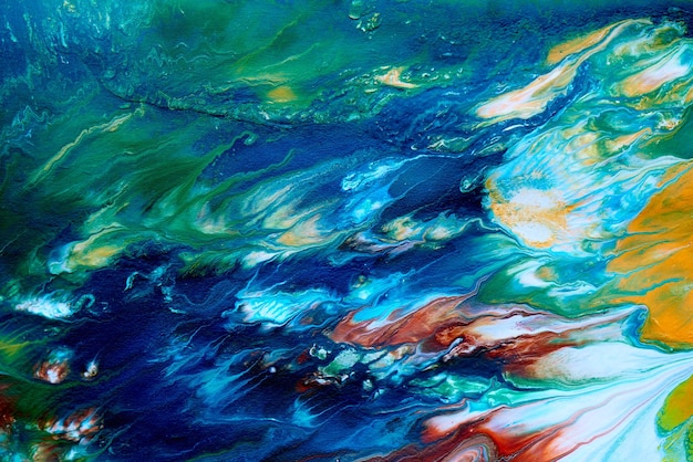 Abstrato fluido azul verde padrão de fundo Ondas cósmicas do mar Manchas de tinta arte líquida criativa Cores do planeta terra