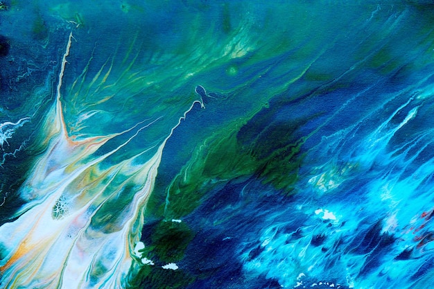Abstrato fluido azul verde padrão de fundo Ondas cósmicas do mar Manchas de tinta arte líquida criativa Cores do planeta terra