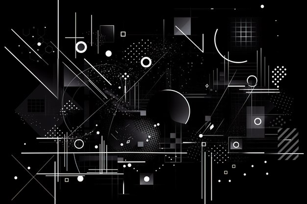 Abstrato fundo escuro Formas geométricas preto e branco mínimo memphis Generative AI