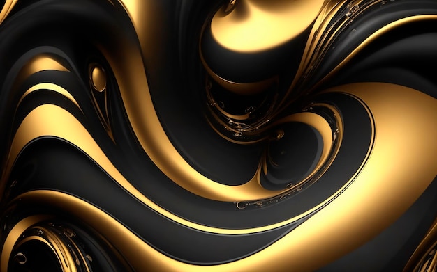 Abstrato futurista de espirais e bolas de cor de ouro preto