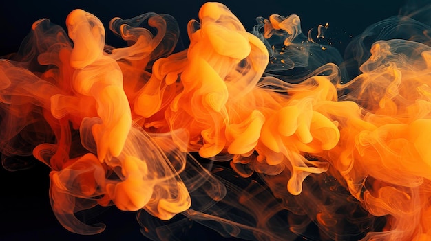 Abstrato girando fumaça laranja em fundo preto