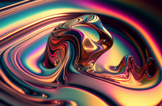 Abstrato iridescente fluido metálico líquido brilho fundo holográfico futurista generativo ai