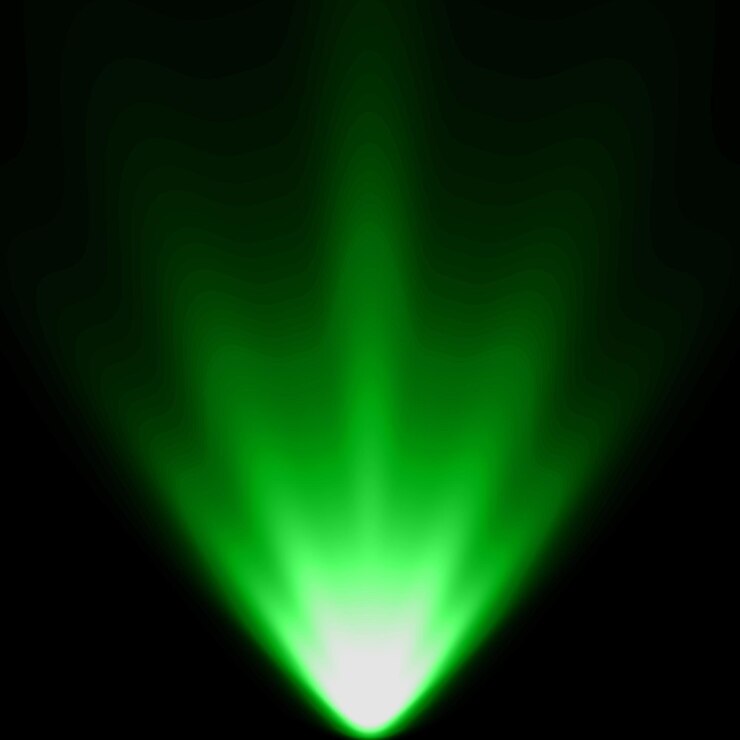 Foto abstrato luz verde spotlight raio quente efeito de luz sobreposição padrão realista de flocos de neve caindo em preto