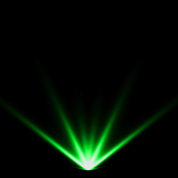 Foto abstrato luz verde spotlight raio quente efeito de luz sobreposição padrão realista de flocos de neve caindo em preto