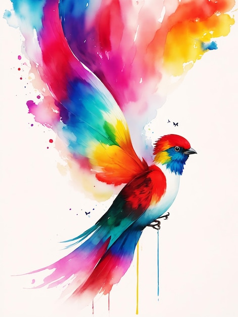 abstrato misterioso pássaro do paraíso borboleta arco-íris nuvem pintura em papel HD imagem em aquarela
