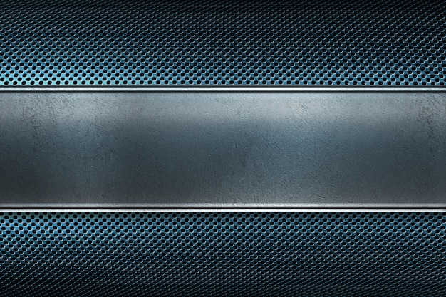 Foto abstrato moderno azul colorido placa de metal perfurada com bandeira de placa de metal polida