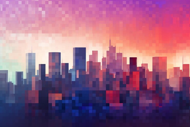 Foto abstrato moderno de paisagem urbana minimalista com fundo de céu crepúsculo