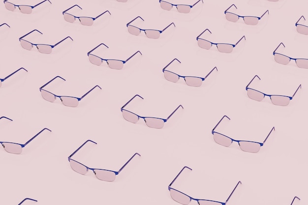 abstrato. padrões de óculos em um fundo rosa pastel. renderização 3D. ilustração 3D