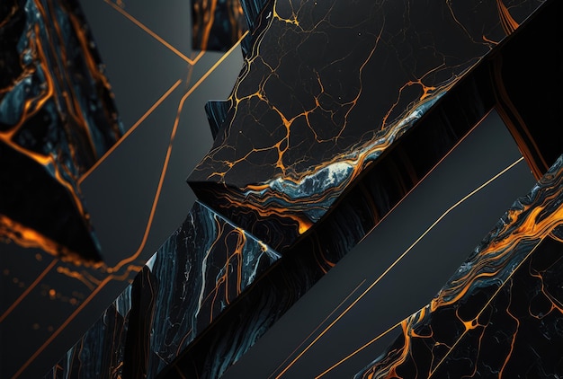 Abstrato preto azul laranja mármore grunge fundo geométrico Generative AI