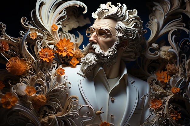 Abstrato Quilling Mystical French Man para Decorative Design Elegance in Craftsmanship Beautiful Light Background Futuristic Shapes on Black Background Estética vencedora de prêmios premium