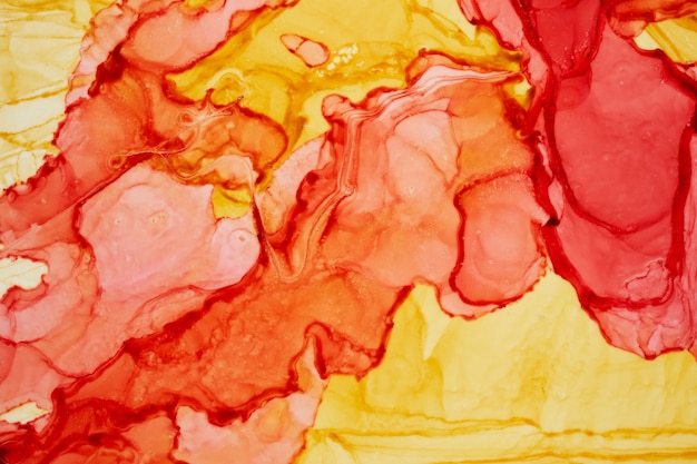 Abstrato vermelho amarelo aquarela. Manchas de tinta e manchas onduladas na água, papel de parede laranja de arte líquida de luxo