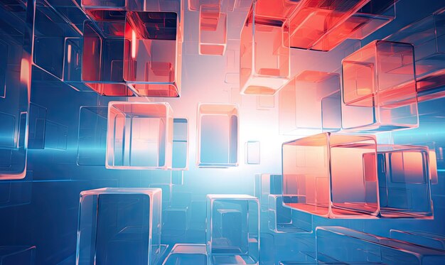Abstrato vibrante com cubos 3D coloridos em um cenário dinâmico Design estilo Glassmorphism AI Generative