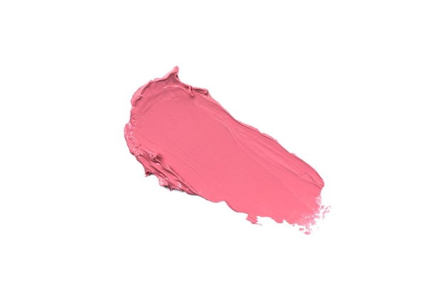 Abstrich von rosa Lippenstift isoliert auf weißem Hintergrund Farbmuster von Lipgloss oder flüssigem Lidschatten für Design