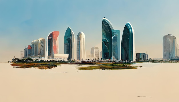 Abu dhabi china pintura ilustración horizonte de la ciudad de abu dhabi