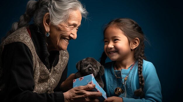 una abuela le da un regalo a su amada nieta