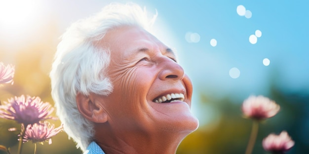 Foto abuela feliz en un fondo brillante