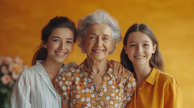 Foto abuela madre y nieta sonrientes retrato para el día de la madre