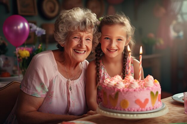 La abuela y la nieta celebran juntos