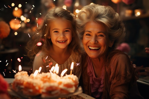 La abuela y la nieta celebran juntos