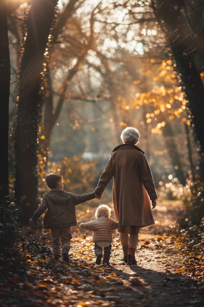 abuela y nieto caminando en el parque IA generativa