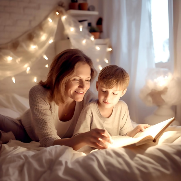 Abuela y nieto leyendo un libro de cuentos