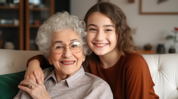 Foto una abuela y su nieta posan para una foto.