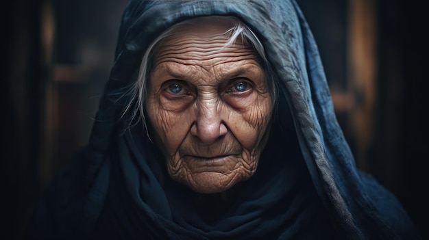 Abuela vieja mujer solitaria Primer retrato de una anciana