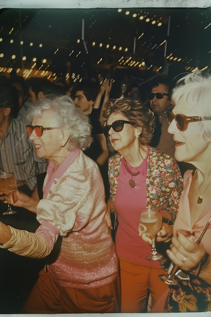 Las abuelas locas y las amigas mayores están de fiesta en un club de techno.