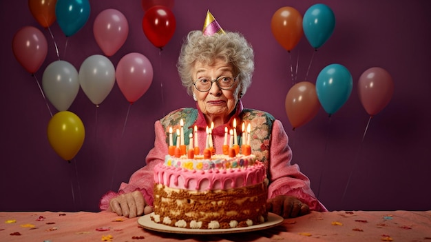 Una abuelita cargando su torta por su cumpleaños GENERAR AIxAxA