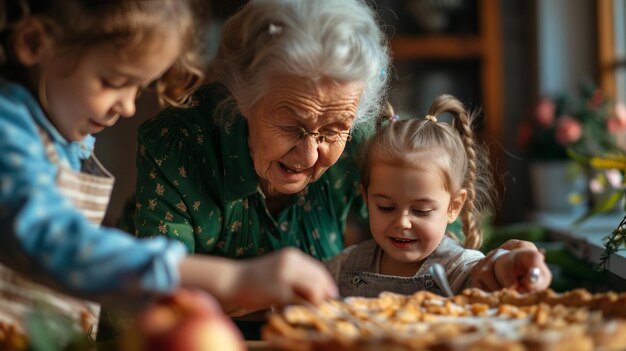 El abuelo y la abuela hornean.