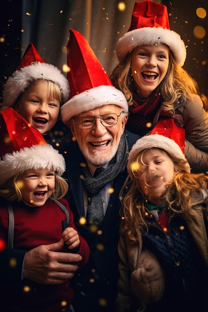 Abuelo disfrutando de la Navidad con sus nietos en casa