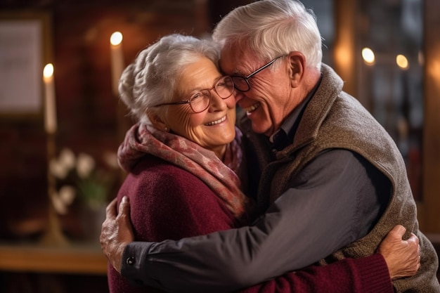 Un abuelo feliz abraza a su abuela Una feliz pareja de ancianos con emociones alegres Generación AI