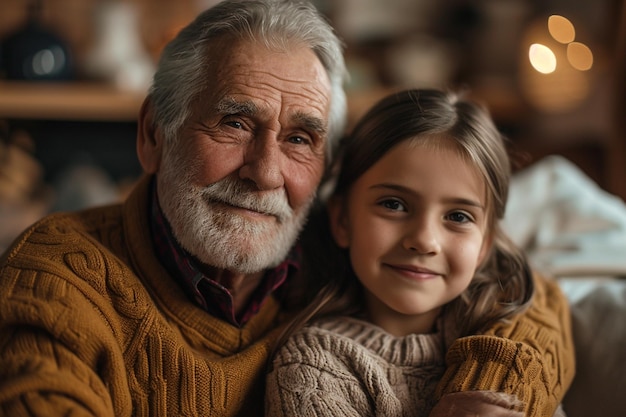 Foto abuelo y nieta convivencia en el hogar edad de jubilación estilo de vida con la familia en vacaciones