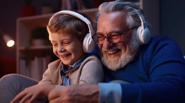 Foto el abuelo y el nieto disfrutan jugando en casa.