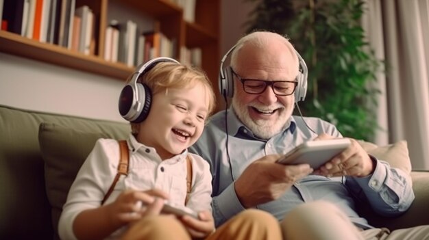 Foto el abuelo y el nieto disfrutan jugando en casa.