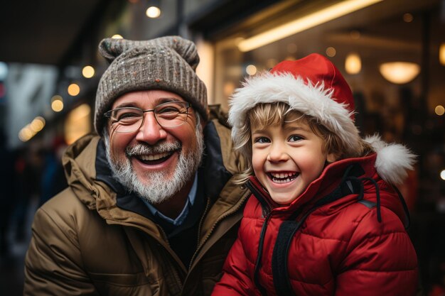 Foto abuelo y nieto divirtiéndose juntos en el invierno al aire libre relación familiar